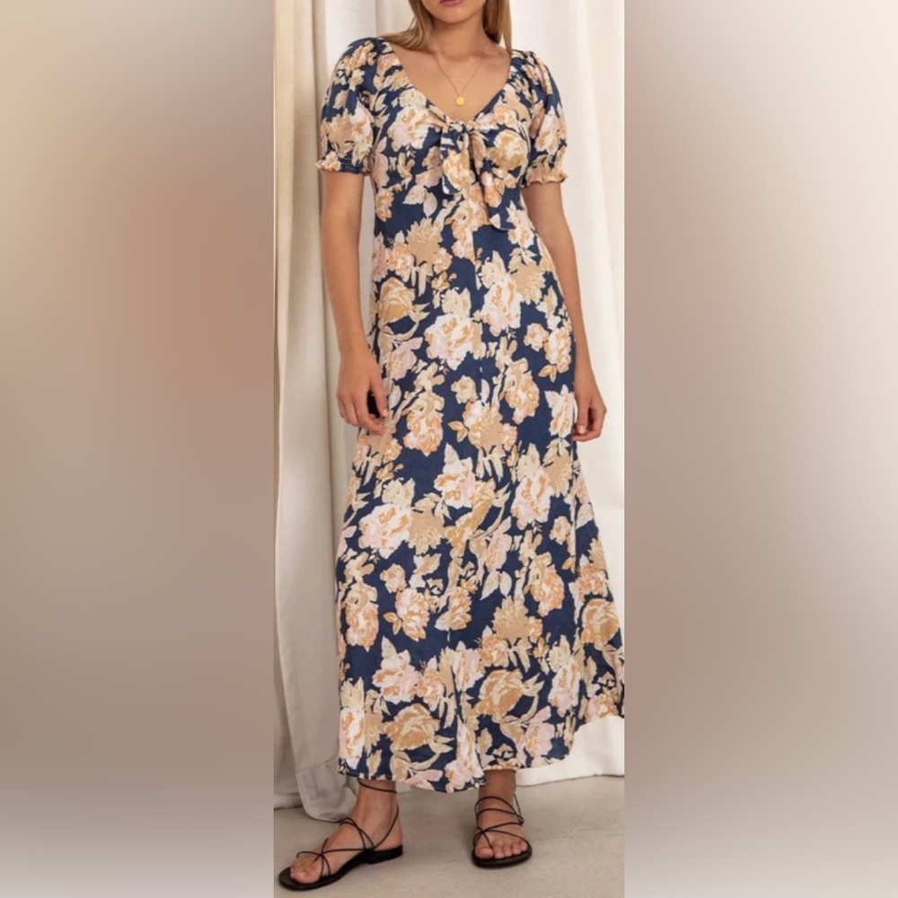 Anthropologie Kivari Briar Floral Linen Maxi Dress Size Small
